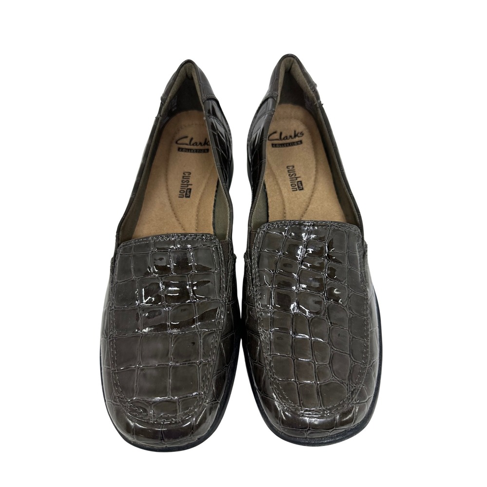 Clarks Gael Angora Loafers Grey Croc Patent Slip On Comfort Shoes 7.5 M Women